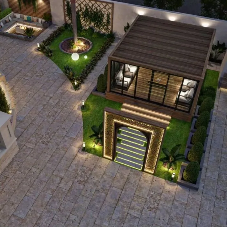 تصميم ملحق مجلس فخم في  الحوش والسطح بالرياض